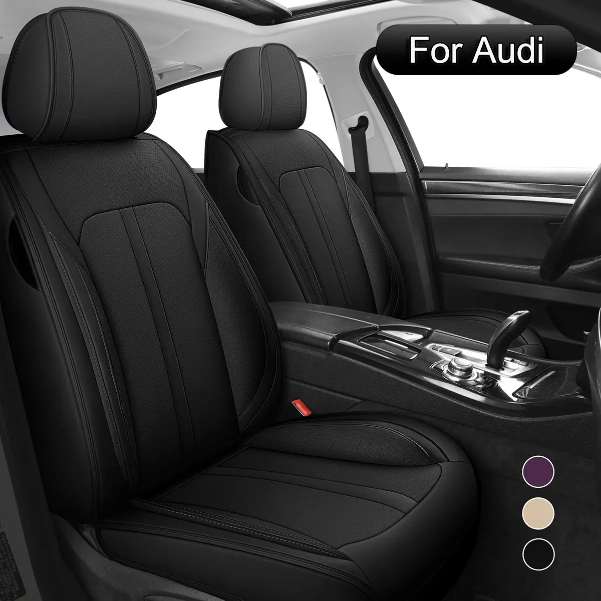 Nappa Leather Custom Fit Car Seat Covers Full Set for Audi Q2 Q3 Q4 Sportback e-tron Q5 Q7 Q8 e-tron A3 Allroad A4 A5 A6, Adjustable Split Bench Covers with High-Resilient Foam Padding, Superior Comfort, Easy Installation for Daily Use, Leatherette