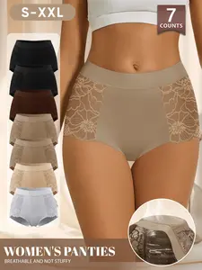 Morelect Lace Trim High-Waisted Women's Underwear, Soft Breathable Panties No Sweat, Comfortable Non-Squeezing, Lightweight Multi-Color Briefs, S-Xxl