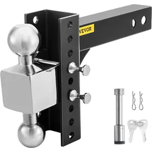 VEVOR Adjustable Trailer Hitch,  6\" Rise & Drop Hitch Ball Mount 2\" Receiver Solid Tube 22,000 LBS Rating, 2 and 2-5/16 Inch Stainless Steel Balls with Key Lock, for Automotive Trucks Trailers Towing
