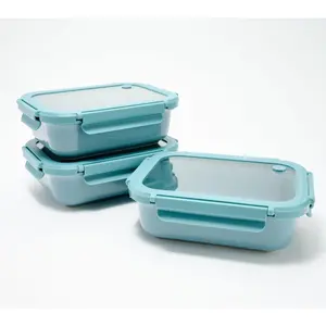GeniCook S/(3) 4.2-Cup Ceramic Food Storage Containers w/ Glass Lids