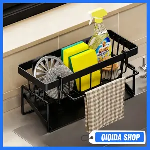 Kitchen Sink Corner Sponge Drain Rack Sink Caddy ultitunctional Durable Cleaning Tool Organizer Storage RackDish Soap Dishdoth Brushes Holder for Kitchen & Bathroom