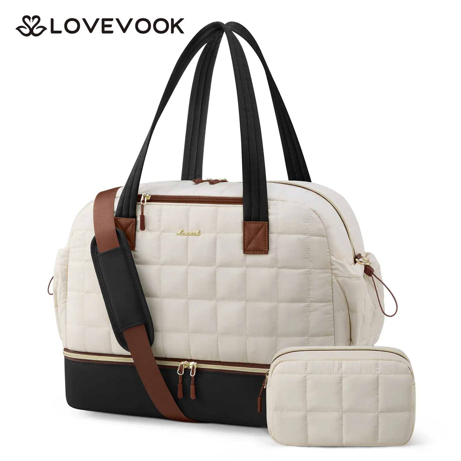 LOVEVOOK Large Travel Duffle Bag,Weekend Travel Bag with Shoe Compartment,Lightweight Machine-Wash Puffer Handbag, Airplane-approved Carry-on Bag,Overnight Bag with Toiletry Bag,Waterproof Gym bag,TikTokShopBackToSchool