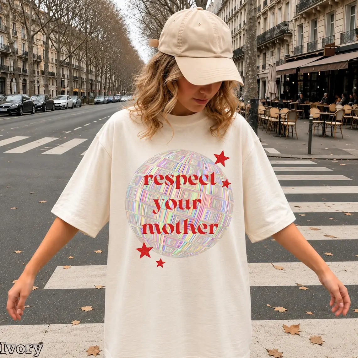 Disco Ball Graphic Shirt: Respect Mother Disco Tee, Retro Romantic Comfort Colors T-shirt