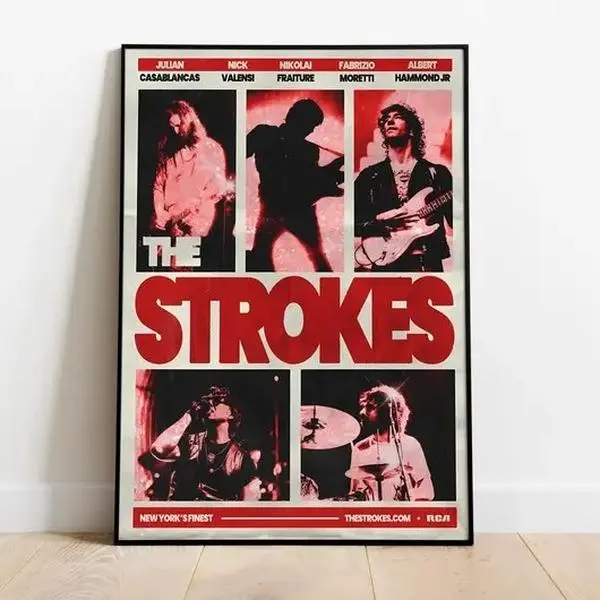 1-Piece Vintage Indie Rock Band Live Concert Canvas Poster, 2000s Garage Rock Wall Art Decor, Box-Packaged for Bedroom Aesthetic Home Decor, Box Packaging, One-Piece