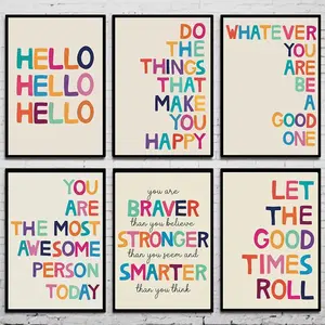 6pcs/set Unframed Retro Vintage Design Letters Print Inspirational Quote Canvas Poster Picture Canvas Painting Motivational Wall Art for Living Room Home Decor Mural Cuadros
