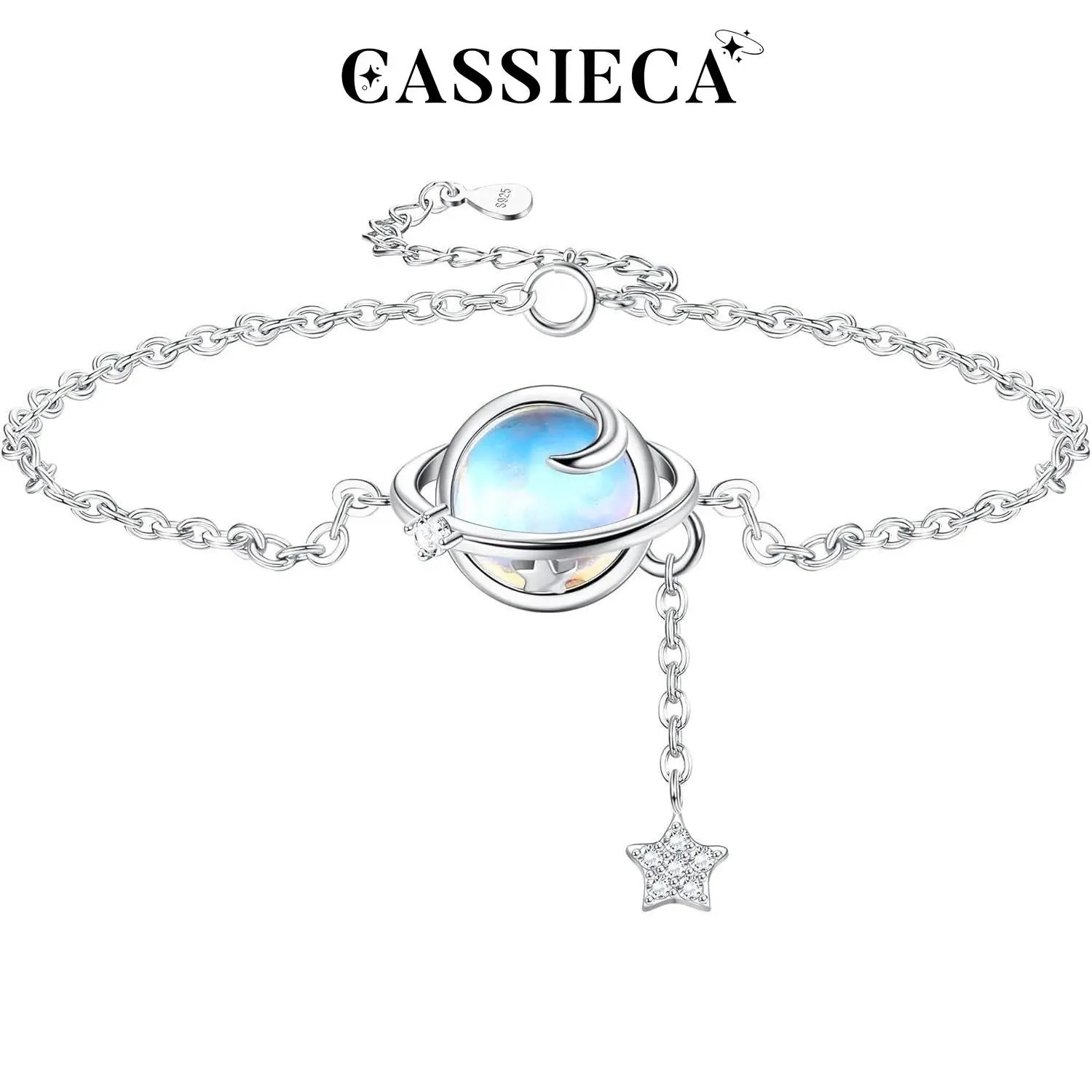 CASSIECA 925 Sterling Silver Bracelet for Women Moonstone Bracelet Shiny Friendship Bracelets Gifts for Her Mothers Day Gifts Birthday Gifts for Women Hand Chain, Exquisite Bracelet, Fashion Bracelets SummerVibes