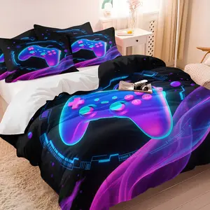 2/3 Pcs Game Theme Bedding Set - Including Duvet Cover and Pillowcase Without Core, Game Controller Pattern Design, Soft and Comfortable Microfiber Material for Game Lovers' Bedroom Decoration