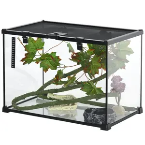 14-Gallon Glass Reptile Terrarium With Decorative Kit, Crested Gecko Tank, Full View Glass Container With Attractive Sliding Screen Top For Lizards, Frogs, Snakes, And Spiders, 19.75" W X 11.75" D X 13.75" H