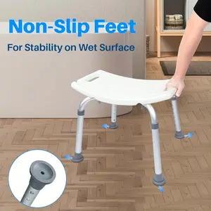 1 PC 6-Gear Adjustable Shower Chair - Non-Slip Bath Stool - 220lbs Load-Bearing Lightweight Durable Plastic Bathroom Stool - Tool-Free Assembly - Wide Seat & Rubber Foot Pads & Aluminum Frame - Home Care High-Capacity Safety Stool