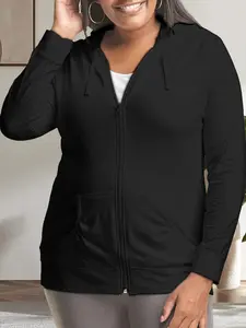 USBoutiqueCHIC Women's Lightweight Pullover Hoodie Textured Knit Lounge Top for Plus Size Soft Stretch Comfort Wear Full Zip
