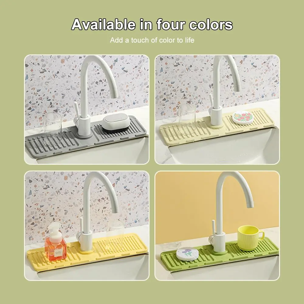 Kitchen Silicone Sink Faucet Mat, Upgraded Faucet Protection Drain Mat Silicone Faucet Handle Drip Collector, New Quick Dry Stone Sink Tray Sink Protector for Kitchen Bathroom Sink Water Splash Guard Splash Proof