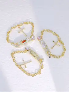 14k Gold Plated Virgin Mary Saint Jude Cross Bracelet, Elegant Religious Jewelry Gift, Adjustable Buckle, Perfect for All Seasons