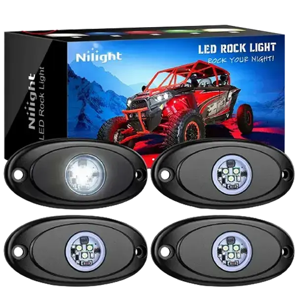 Nilight 4-Pcs White LED Rock Lights - 9W Output, Aluminum Housing, Anti-Scratch, Bright LEDs, Heat Dissipation, Rubber Mounts, Led Lights Car for Off-Road Vehicle Wheel Accessories Led Backlights