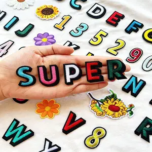 123 Pcs Iron on Letters Patches for Clothing, Embroidered Alphabet A-Z, Number 0-9 and Flower Patches, Easy DIY Iron-On/Sew-On for Denim Jeans, Jackets, Pants, Hats, Socks