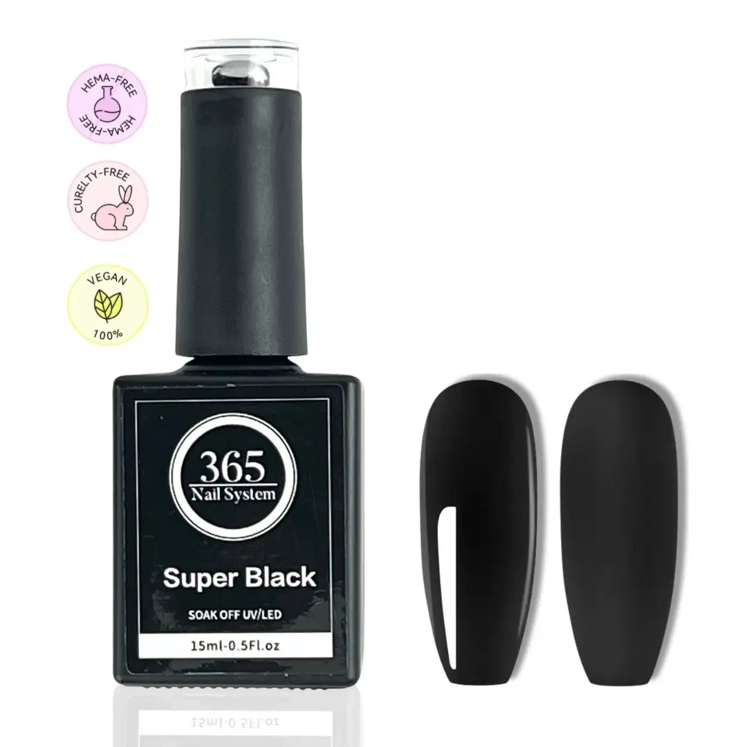 365 Nail System : 15ml / 0.5 oz Super Black Gel Polish - Pure Black Gel Polish - Gel Nail Polish Colors - Black Color Soak Off Gel - Long Lasting Gel Polish, Soak Off Gel Polish