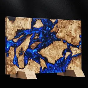 "Dark Tsunami" Extra Large Magnetic Knife Block - Holds Up to 16 Knives - Dark Blue Resin & Natural Wood Blend