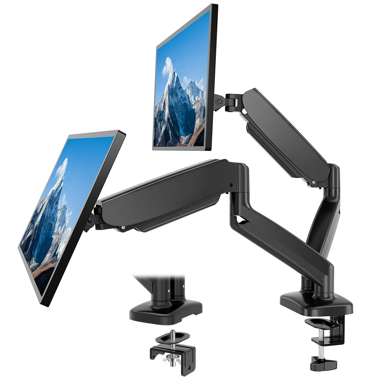 Monitor Stand - Adjustable Desk Mount Arm for 15 - 27  Inch Monitors, Supports up to 17.6lbs, Heavy Duty Screen Mount with Gas Spring, Clamp & Grommet Base, VESA Bracket 75/100 Compatible