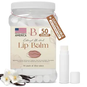 Belladonna Vanilla Lip Balm Bulk - Moisturizing Bulk Lip Balm Contains Vitamin E Shea Butter and Other Natural Ingredients Comes in Customizable Packaging Bulk Chapstick 50 Count Gift Aloe