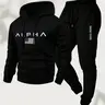 Men's 2-Pcs Athletic Tracksuit Set, Male Clothing Sweatsuit Set Outfit - Long Sleeve Wind-Blocking Fleece Drawstring Hoodie, American Letter Print Sweatpants for Outdoor Jog & Fitness