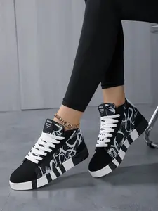 Women's High Top Casual Skate Sneaker Shoes, Four Seasons New Style Graffiti Classic Color, Front Lacing Women's Shoes for Outdoor Sports Hiking, Footwear