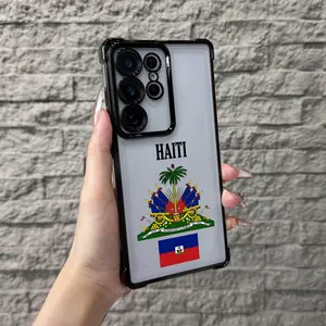 Haiti Flag pattern Design With Multi-Colored Border Suitable for Aesthetic Electroplated TPU Casing For iPhone Samsung Galaxy 17Pro Max Air 16 15Plus 14 13 12 11 XR XS S25 S24 S23 S22 Four Corners Anti-Fall Transparent Casual Soft Silicone cases NN176