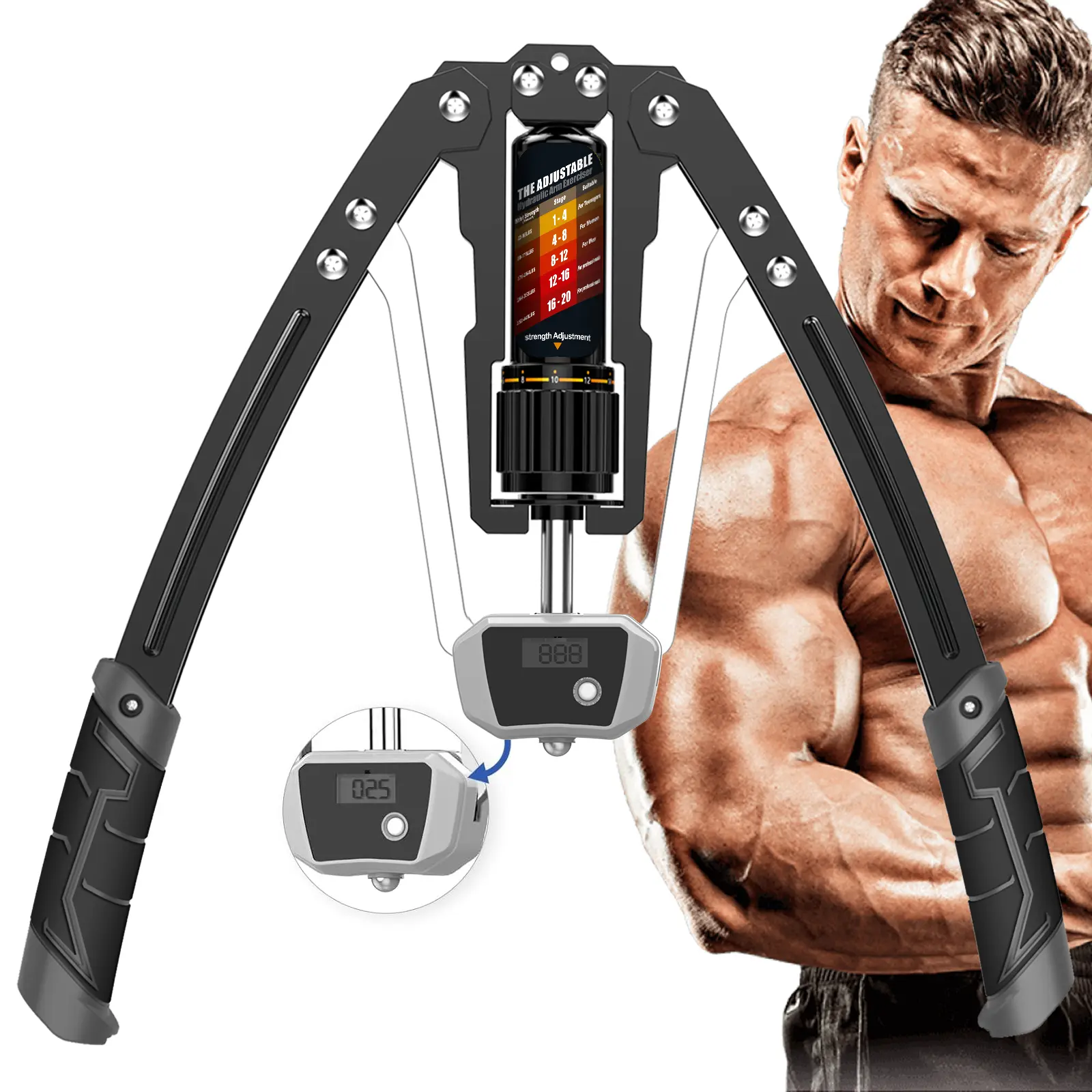 EAST MOUNT Steel Power Twister Arm Exerciser, Adjustable Hydraulic Strength Trainer with LCD Counter, 22-440 Lbs Resistance for Home Chest & Shoulder Workout, Adjustable Workout Equipment