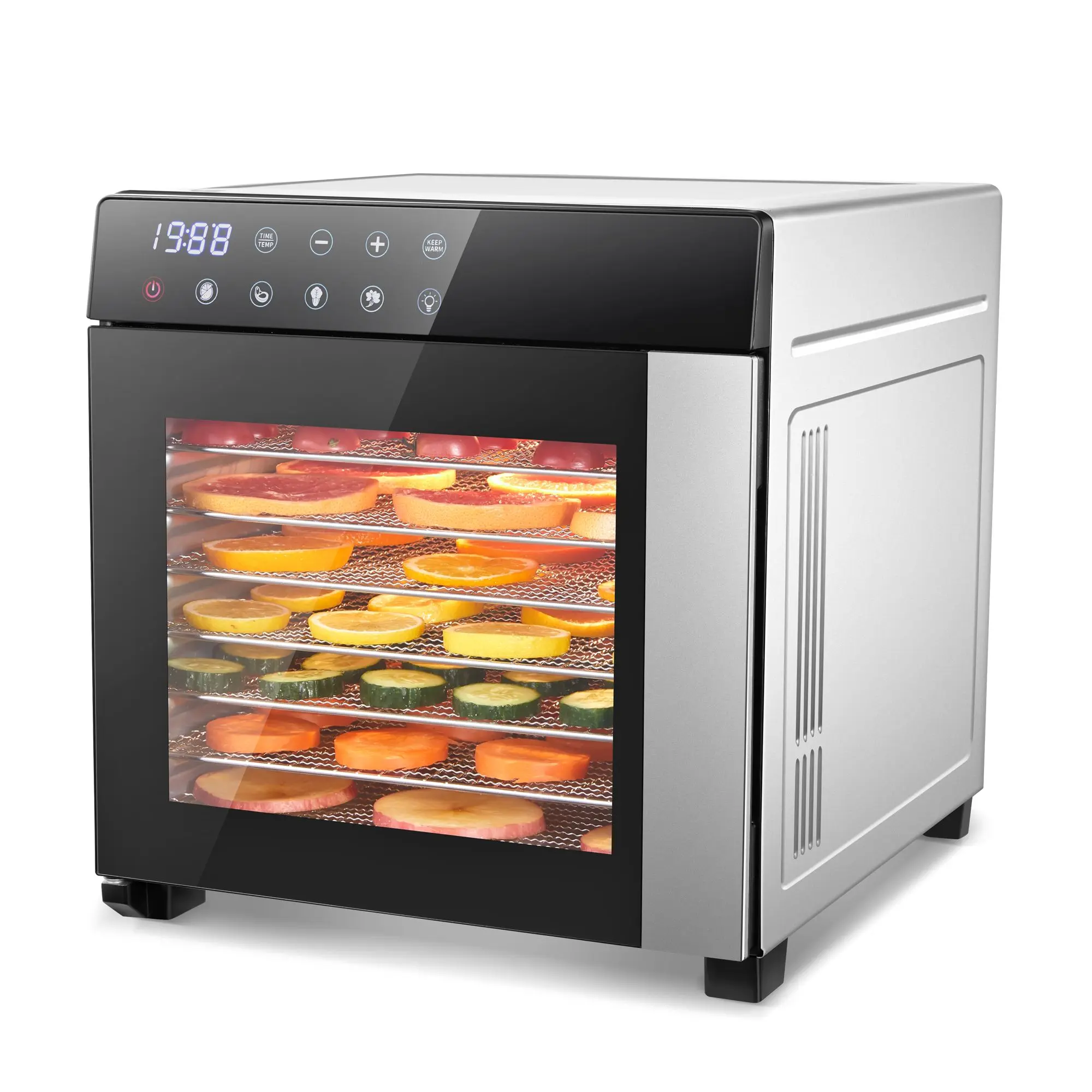 Stainless Steel Food Dehydrator - 8 Large Capacity Trays, LED Digital Control Panel, Smart Presets, 48H Timer, BPA-Free Electric Kitchen Food Processor, Fruit Roll Sheet & Mesh Screen Included, Gift-Ready Home Appliance, Stainless Steel Dehydrators, Home