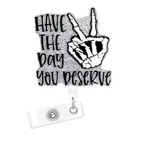 Skeleton Hand Design Badge Holder, Id Badge Holder, Bling Retractable Badge Reel, Belt Clip Retractable Name Badge Holder for Nurse Doctor Student Worker Volunteer, Retractable Badge Holders, Badge Reels Retractable, Id Card Holder
