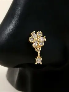1pc L-Shaped Silvery Color Paved Flower Pendant Nose Ring Nose Ring Jewelry Piercing Jewelry