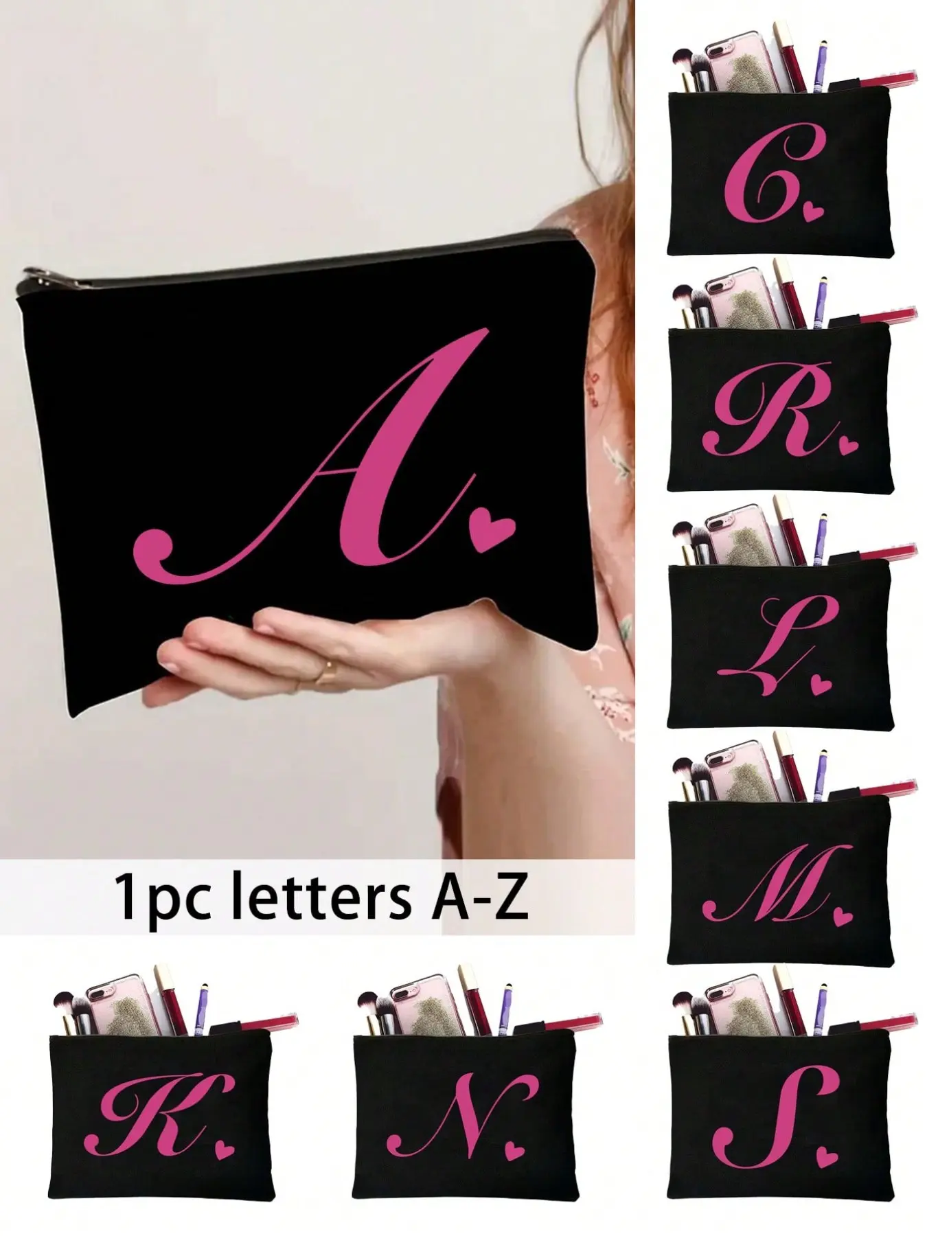 Women's Small Makeup Bag, Reusable Letter A-Z, Portable Cosmetic Organizer, Teacher's Day Gift, Travel Essential, Mini Makeup Box
