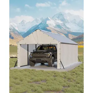 Heavy Duty Metal Carport Outdoor Storage Outdoor Storage – Enclosed Shelter with Vertical Roof, Steel Frame for All-Weather Protection – Fits Full-Size Pickup Trucks, Boats & Tractors