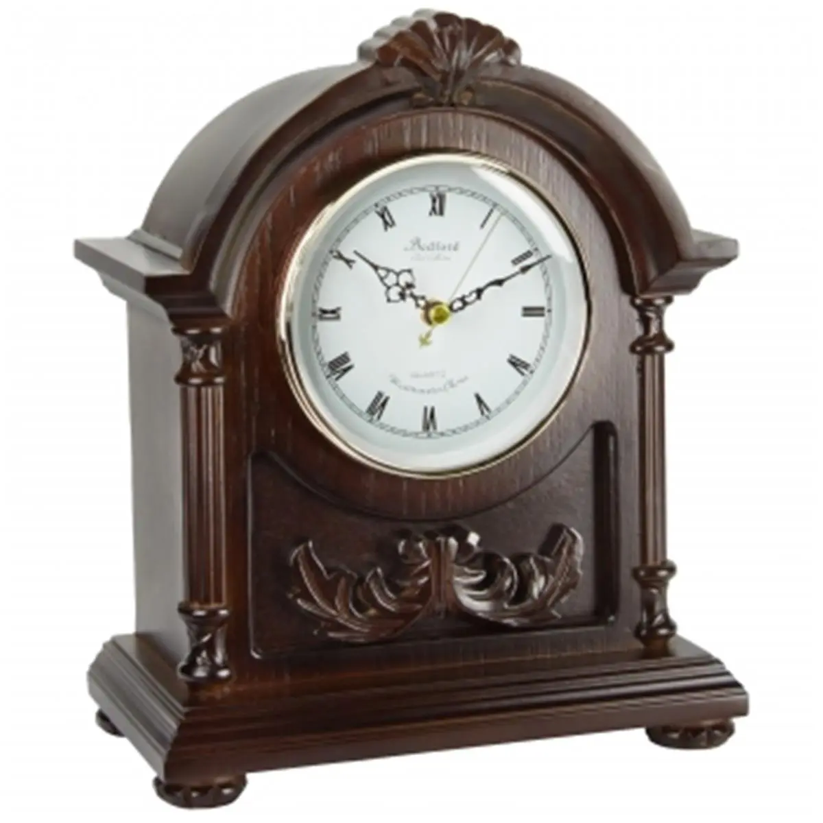 212 MAIN Bedford Wooden Mantel Clock - Quartz Drive, Plastic Accents, Multiple Chime Modes, Battery-Powered Home Decor Room Decor Accessory