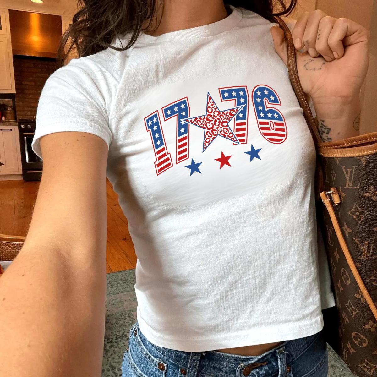 1776 Baby Tee, Patriotic USA Independence Day Shirt, Fourth of July Graphic Top, America Flag Star Tee, Retro Summer Baby Tee