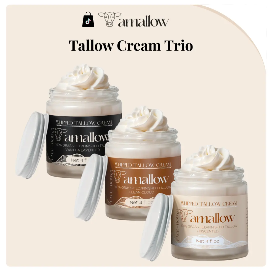 Amallow Tallow Cream Trio - Whipped Tallow Cream Bundle (Unscented + Clean Cloud + Vanilla Lavender)