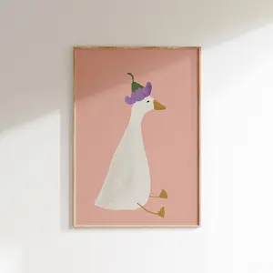 Silly Goose Wall Art, Cute Goose Poster, Girl Nursery Decor, Farm Animal Printable, Geese and Flowers, Goose Theme, Children's Room UNFRAMED