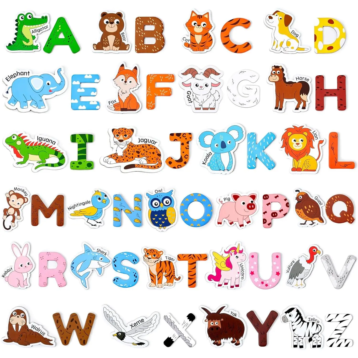 Sturdy Large Wooden Refrigerator Magnets ABC Set - 26 Cute Animals & Uppercase Letters, Durable Magnetic Back Learning Toy for Toddlers Ages 2+, Builds Vocabulary, Promotes Early Literacy, Christmas Gift (Home Supplies, Home Decor)