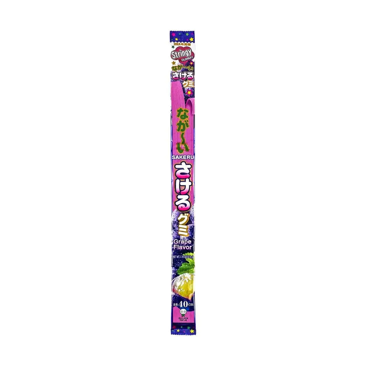 UHA Taste Lab Gummy Candy - Japanese Grape Flavor, Chewy Fruit Jelly Snack, Extra Long, 32.9g
