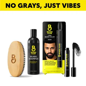 Beard Club No Grays, Just Vibes Beard Kit Featuring One-Day Color for Beard & Eyebrows, Beard Shampoo, and Beard Brush - Look Your Best For The Holidays - Best Men's Holiday Gift