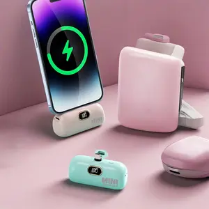 5000mah Pocket Capsule Mini Portable Power Bank, with Type-C Charger, Portable Digital Screen Display, USB-A-Type C Charging Cable Included, Travel Essential