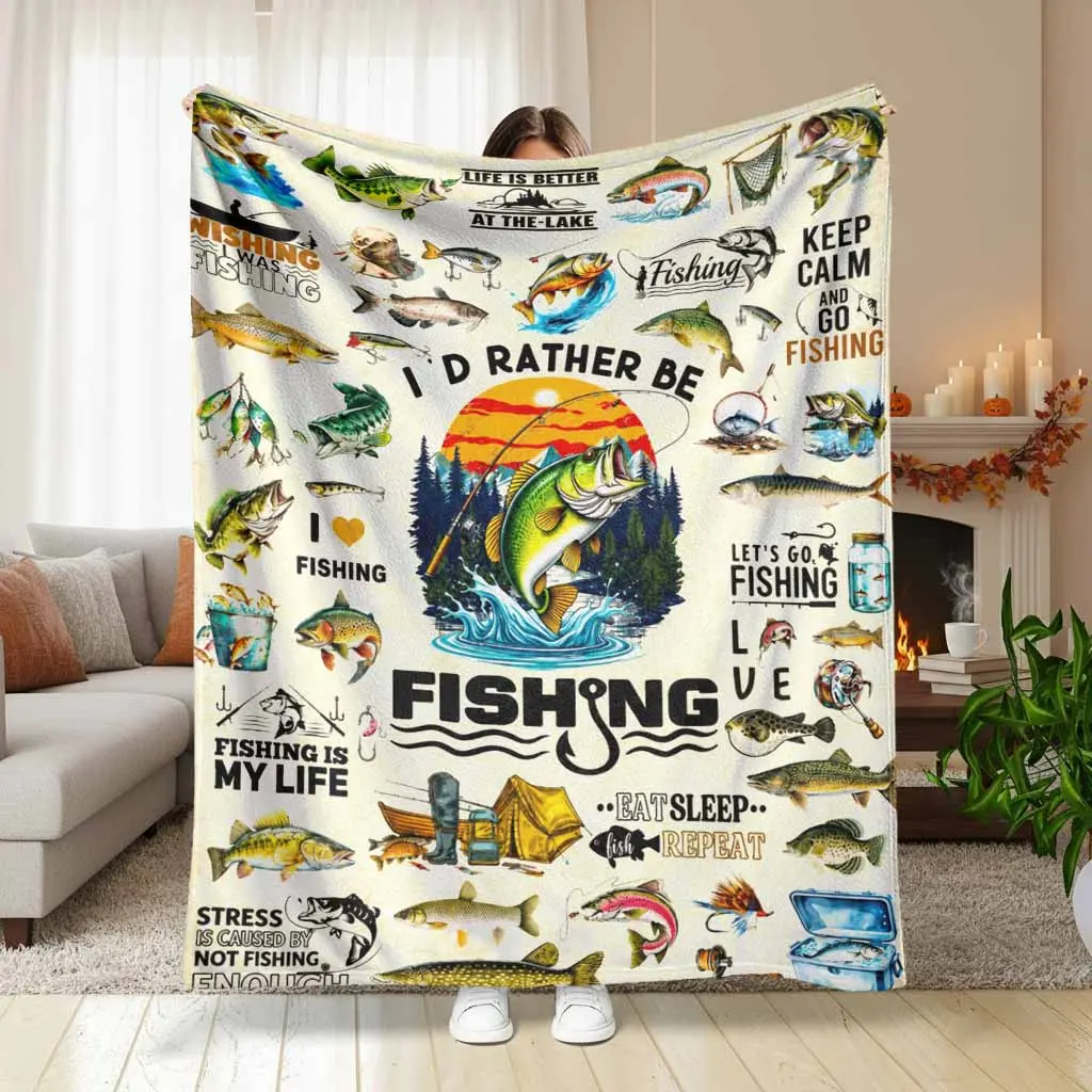 1pc Men's fishing blanket gift, soft and comfortable fishing blanket, fun fish pattern gift, suitable for boys and fishermen, flannel blanket, Soft Warming Blanket