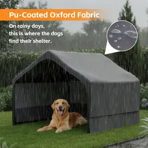 Extra Large Dog House Outside, Dog Tent Outdoor, Big Dog Shade Shelter Doghouse Canopy with Three-Sided Breathable Mesh Windows, Gray Sun Rain Cover for Pet Cat Livestock 4'x 4'x 3.3'