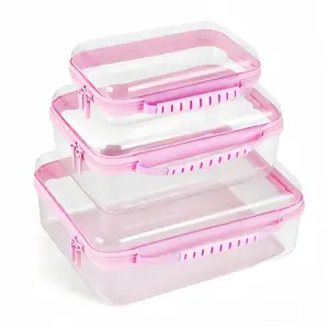 Clear Hard Shell Zipper Storage Box Set, 1/2/3 Counts/Set Large Capacity Zipper Storage Box, Portable Storage Organizer for Skincare, Makeup Clothes, Books, Laundry, Travel Toiletry Bag, Space Saver Organizer, Multiple colors available