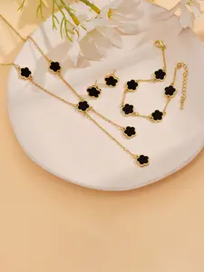 Elegant Five-Petal Flower Jewelry Set, Matching Jewelry Set, Necklace Earrings Bracelet, Fashion Accessories for Women