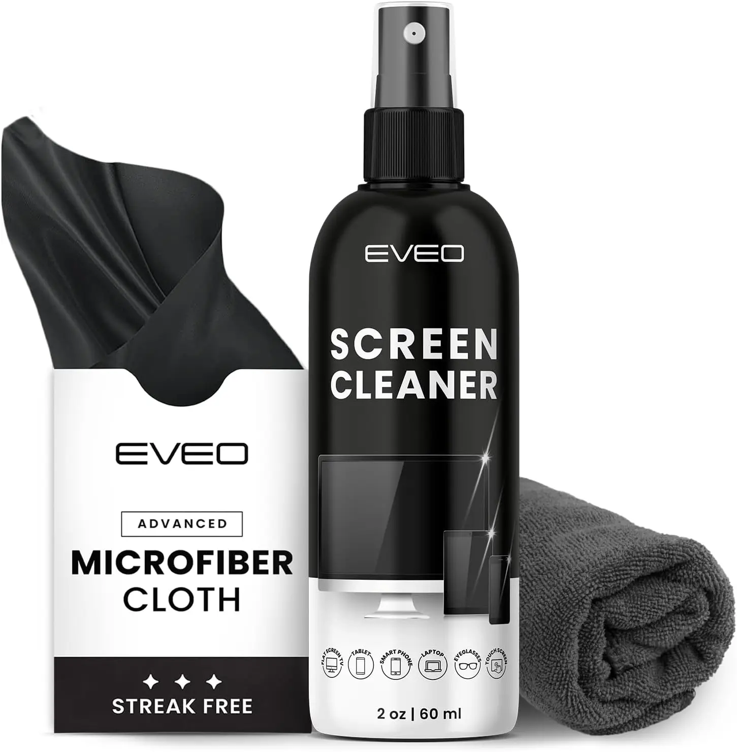 Screen Cleaner Spray and Wipe - TV screen cleaner spray and 2 Microfiber cloths, Computer Screen Cleaner, TV screen cleaner for Smart TV & Monitor, Laptop, MacBook, iPad and Electronic Devices - (2oz)
