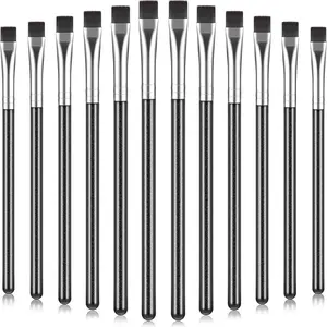 12 Pieces Flat Definer Eyeliner Eyebrow Concealer Brush Firm Stiff Thin Synthetic Bristle Applicator for Gel Powder Cream Cake Makeup