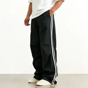 Men's summer striped casual athletic pants, loose straight fit, quick-drying and lightweight