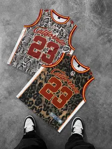 Men's Leopard Print Basketball Vest, Loose Casual Sporty Sleeveless Basketball Tank Top for Daily Outdoor Wear, Men's Clothes for Summer Jersey Basketball