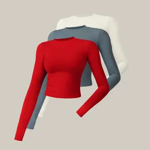 Women's 3-Piece Set Long Sleeve Crew Neck Cropped Top Lightweight Base Layer Nylon Elastane Stretchy Fabric Gym Running Yoga Casual Activewear Shirt
