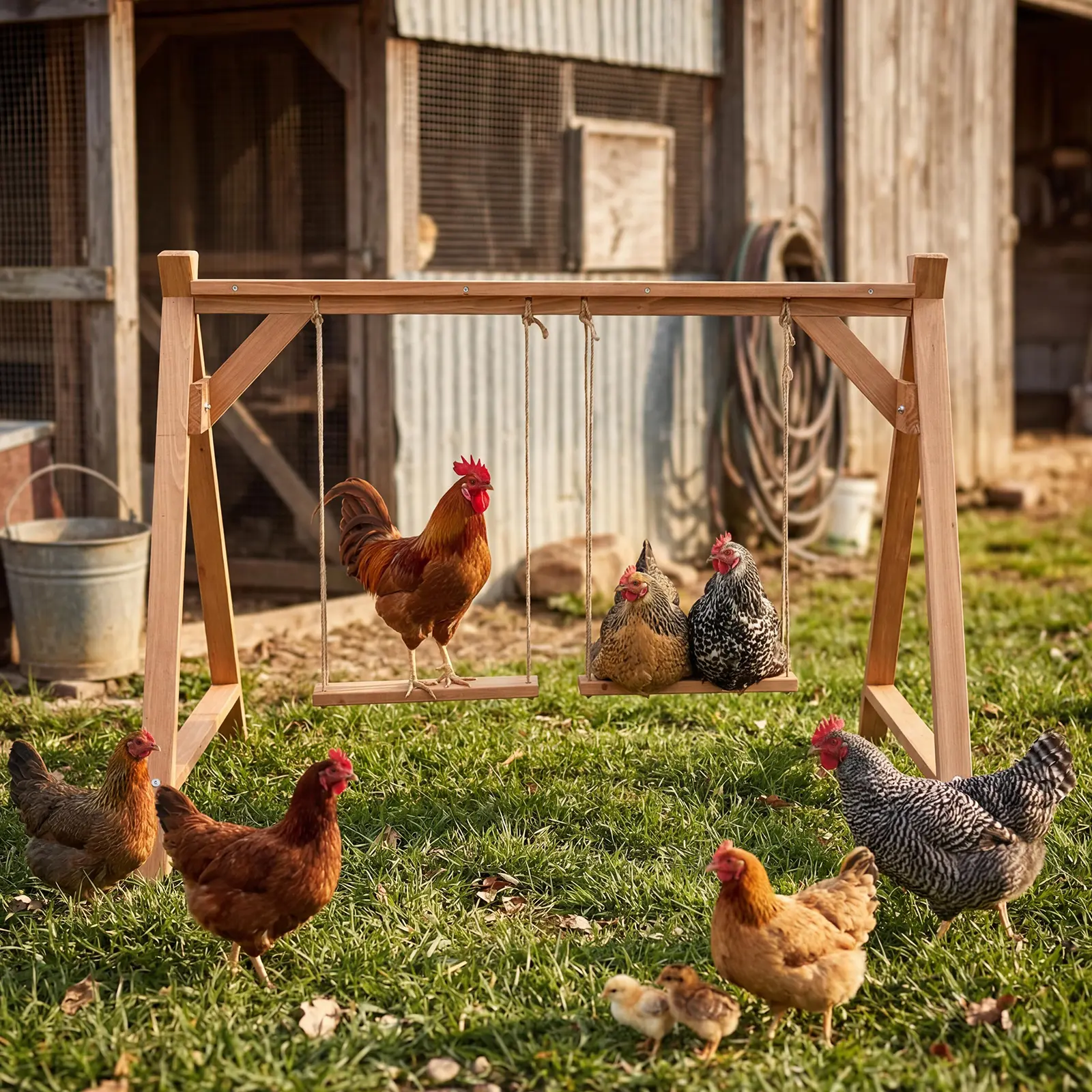 Chicken Roosting Bars and Ladder with Swings  – Easy Assembly Roosting Ramp for 6-8 Chickens – Promotes Healthy Exercise – Sturdy Outdoor Poultry Coop & Bird Cage Accessory