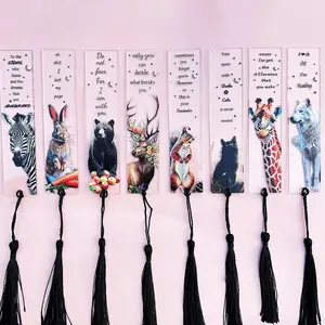 acrylic cute animal inspirational bookmarks with colorful tassels, perfect holiday gifts for giraffes, black bears, squirrels, cats, and rabbits, filled with reading tags and atmosphere, essential for reading and office work, Valentine's Day/Easter Gifts